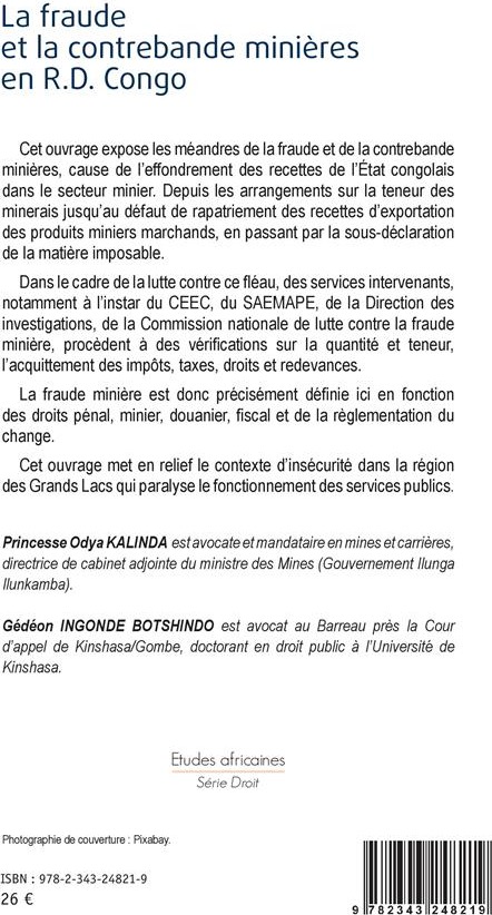 Quatrième de couverture de « LA FRAUDE ET LA CONTREBANDE MINIERES EN R.D. CONGO »