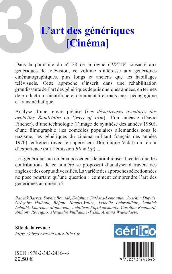 Quatrième de couverture de « L'ART DES GENERIQUES - VOL30 - CINEMA »