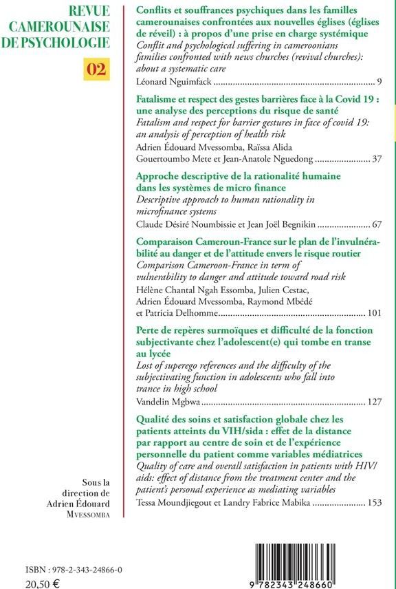 Quatrième de couverture de « REVUE CAMEROUNAISE DE PSYCHOLOGIE 2 »