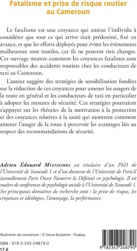 Quatrième de couverture de « FATALISME ET PRISE DE RISQUE ROUTIER AU CAMEROUN »