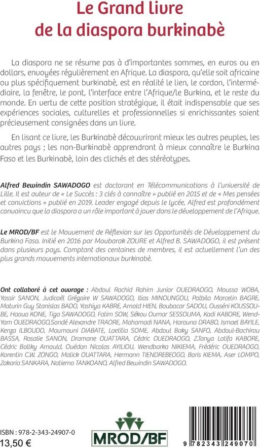 Quatrième de couverture de « LE GRAND LIVRE DE LA DIASPORA BURKINABE »