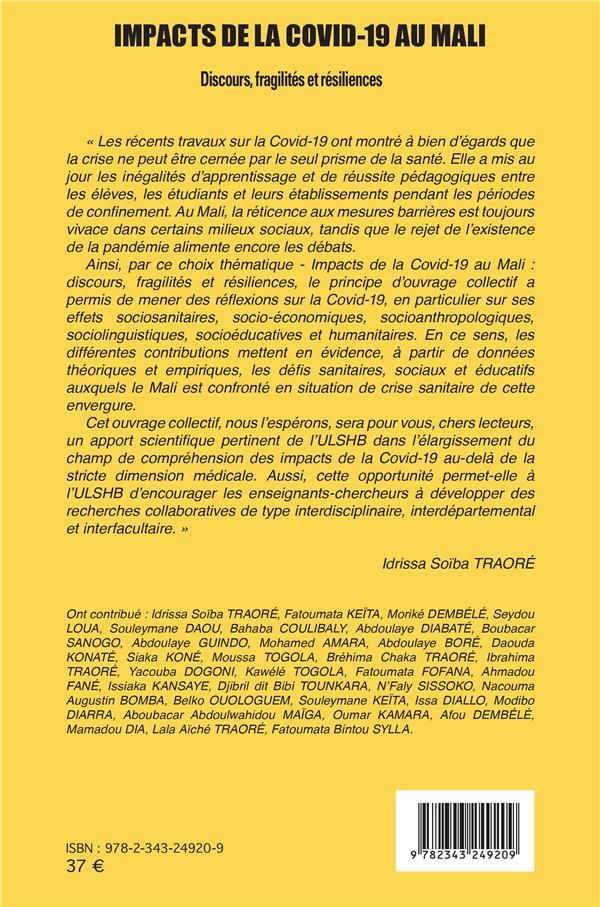 Quatrième de couverture de « IMPACTS DE LA COVID-19 AU MALI - DISCOURS, FRAGILITES ET RESILIENCES »
