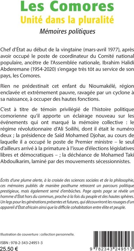 Quatrième de couverture de « LES COMORES - UNITE DANS LA PLURALITE MEMOIRE POLITIQUES - MEMOIRE POLITIQUES »