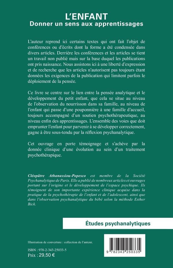 Quatrième de couverture de « ENFANT (L') - DONNER UN SENS AUX APPRENTISSAGES »