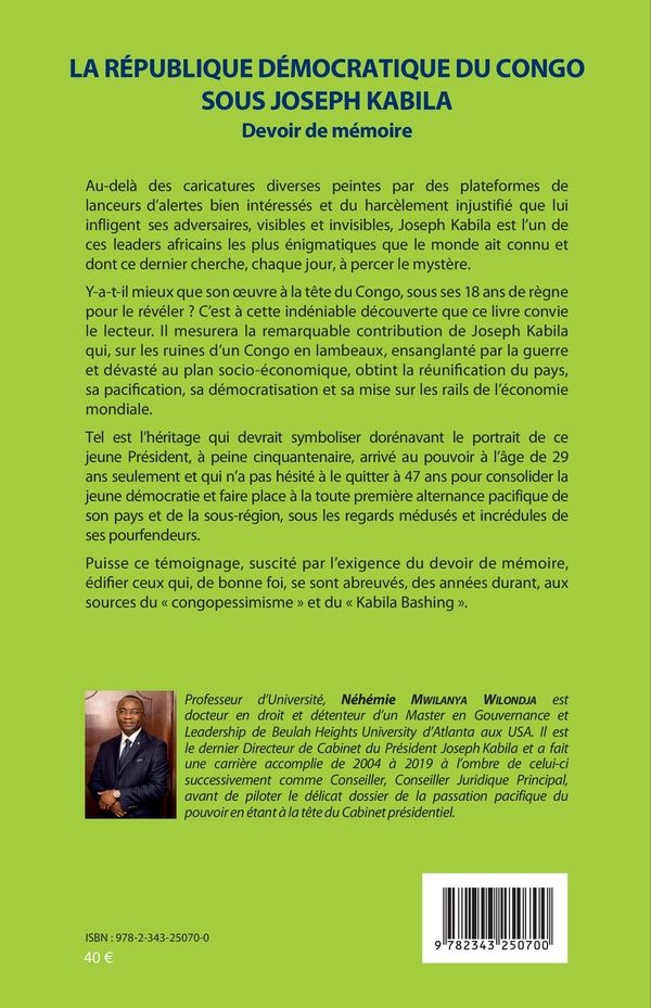 Quatrième de couverture de « LA REPUBLIQUE DEMOCRATIQUE DU CONGO SOUS JOSEPH KABILA - DEVOIR DE MEMOIRE »