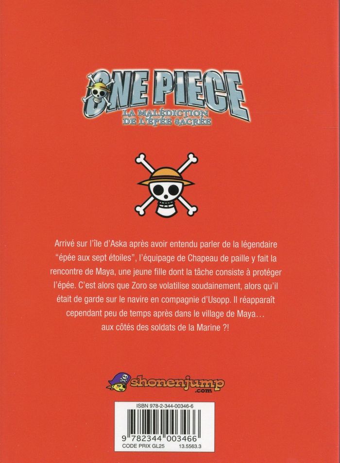 Quatrième de couverture de « One Piece : la malédiction de l'épée sacrée »