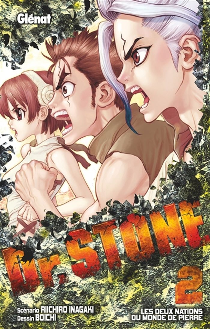 Couverture du livre « DR. STONE - TOME 02 - LES DEUX NATIONS DU MONDE DE PIERRE » de Inagaki/boichi, librairie Les Contes Infusés à Corte