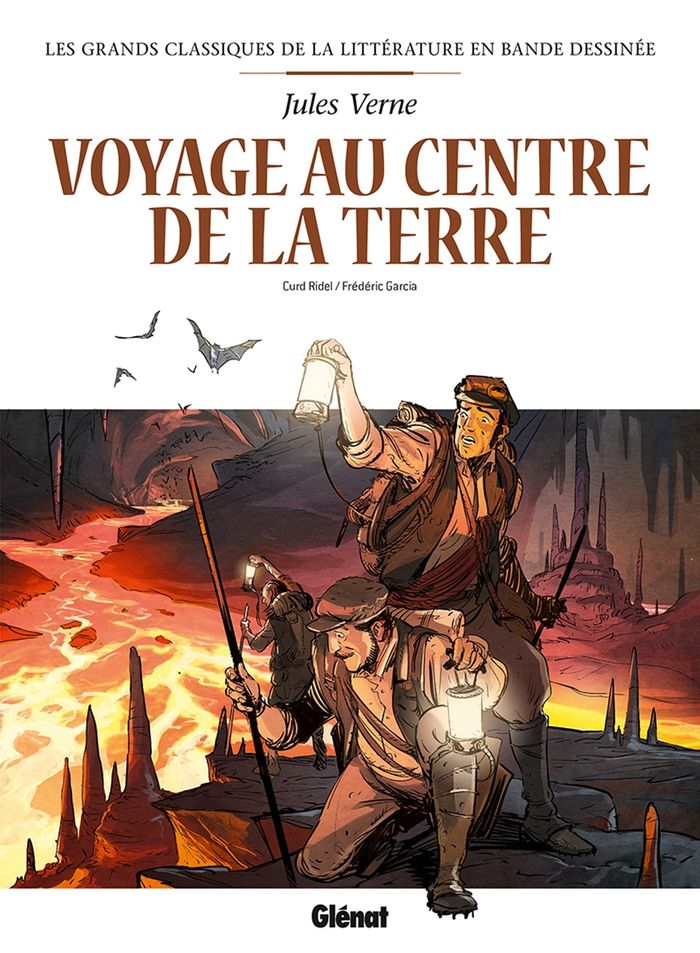 Couverture du livre « VOYAGE AU CENTRE DE LA TERRE EN BD » de Ridel/garcia/verne, librairie Les Contes Infusés à Corte