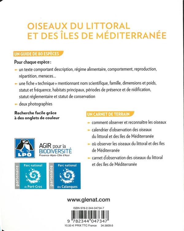 Quatrième de couverture de « OISEAUX DU LITTORAL ET DES ILES DE MEDITERRANEE »