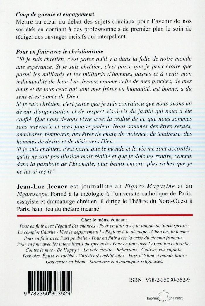 Quatrième de couverture de « POUR EN FINIR AVEC LE CHRISTIANISME »