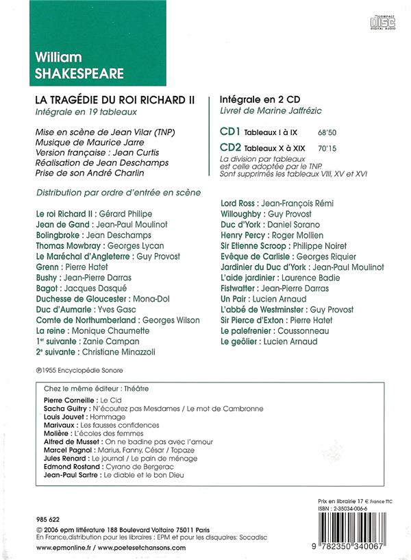 Quatrième de couverture de « LA TRAGEDIE DU ROI RICHARD II »