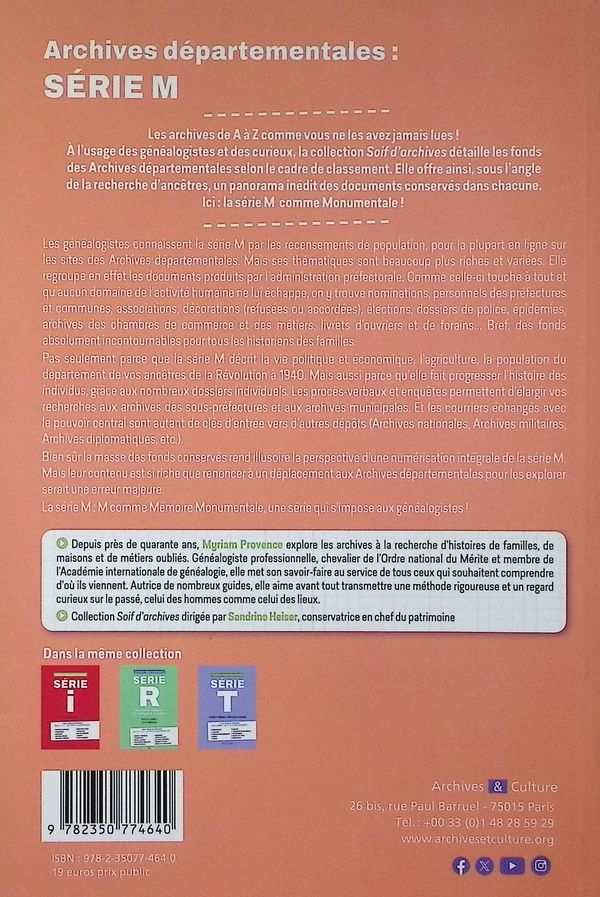 Quatrième de couverture de « Archives départementales : série M »