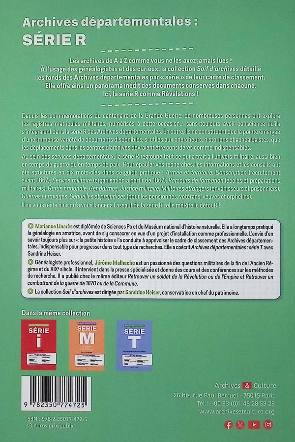 Quatrième de couverture de « Archives départementales : série R »