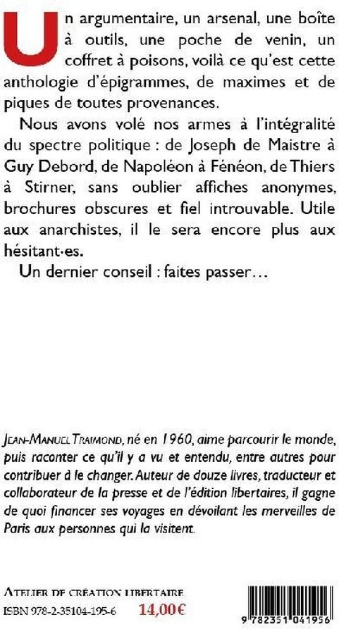 Quatrième de couverture de « Le trésor des méchancetés : Anthologie d'humour à l'usage des anarchistes »