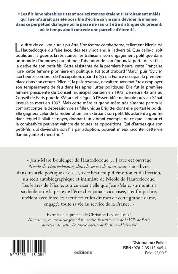 Quatrième de couverture de « Nicole de Hauteclocque : dans le secret de mon coeur »