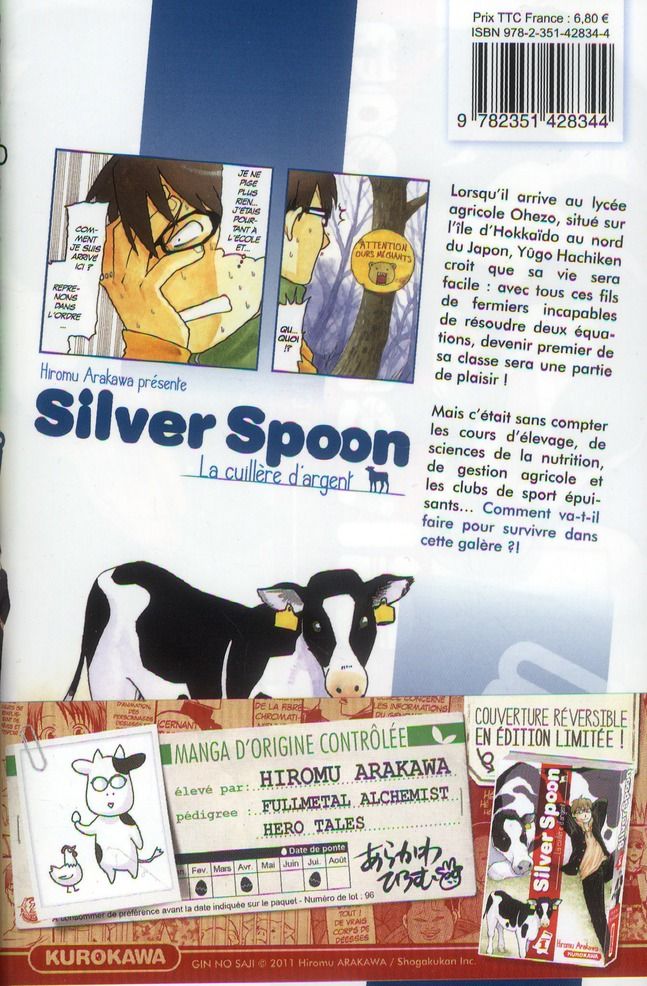 Quatrième de couverture de « Silver spoon : la cuillère d'argent »