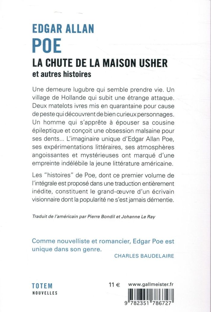 Quatrième de couverture de « La chute de la maison Usher : et autres histoires »