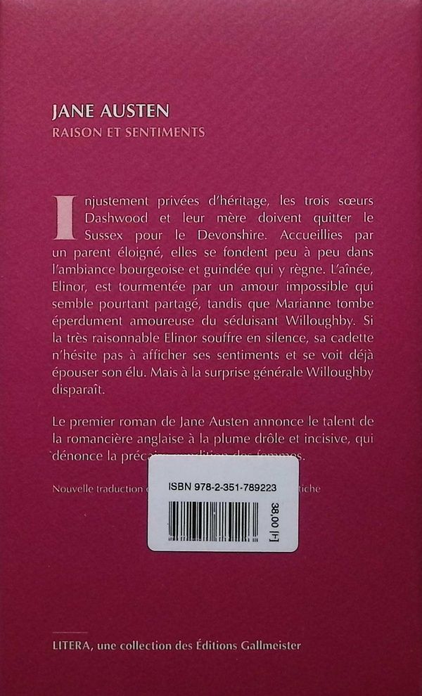 Quatrième de couverture de « Raison et sentiments »