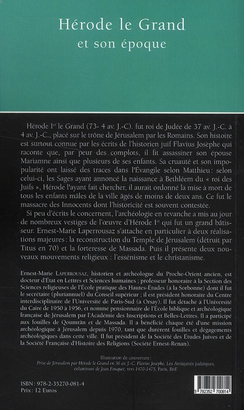 Quatrième de couverture de « HERODE LE GRAND - CONSTRUCTIONS, MOUVEMENTS SPIRITUELS OU RELIGIEUX DE SON EPOQUE »
