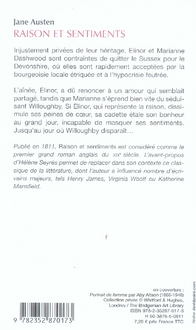 Quatrième de couverture de « Raison et sentiments »