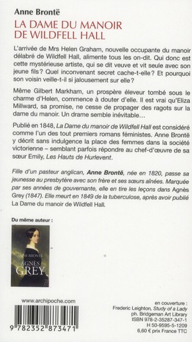 Quatrième de couverture de « LA DAME DU MANOIR DE WILDFELL HALL »