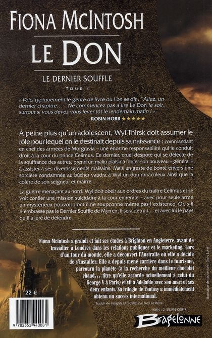 Quatrième de couverture de « LE DERNIER SOUFFLE, T1 : LE DON »