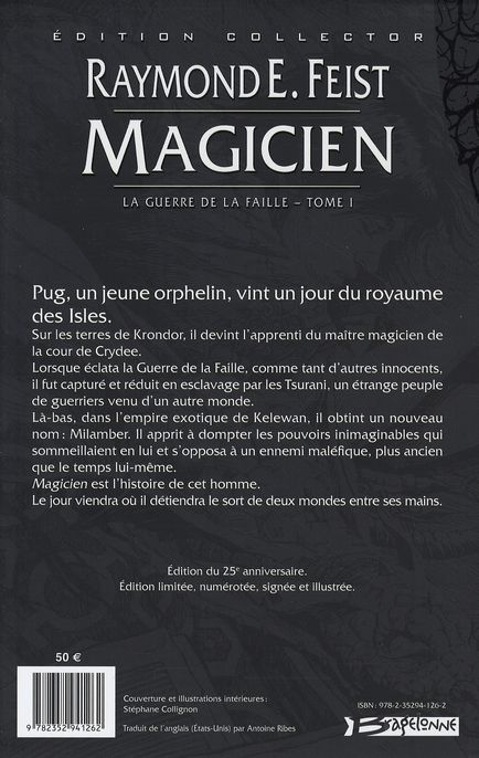 Quatrième de couverture de « LA GUERRE DE LA FAILLE, T1 : MAGICIEN (COLLECTOR) »