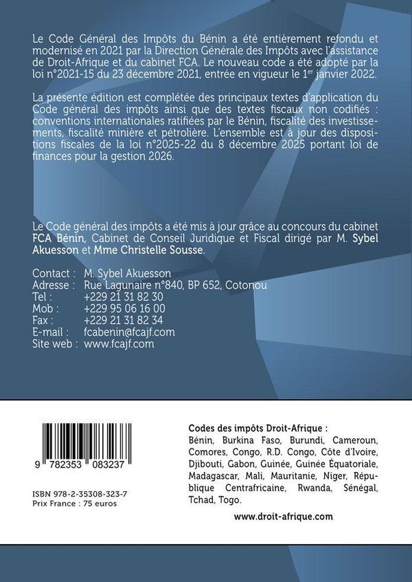 Quatrième de couverture de « Code général des impôts : suivie [sic] des textes fiscaux non codifiés »