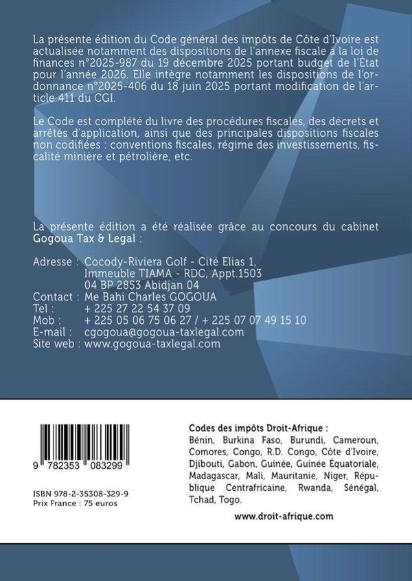 Quatrième de couverture de « Code général des impôts : suivi des textes fiscaux non codifiés »