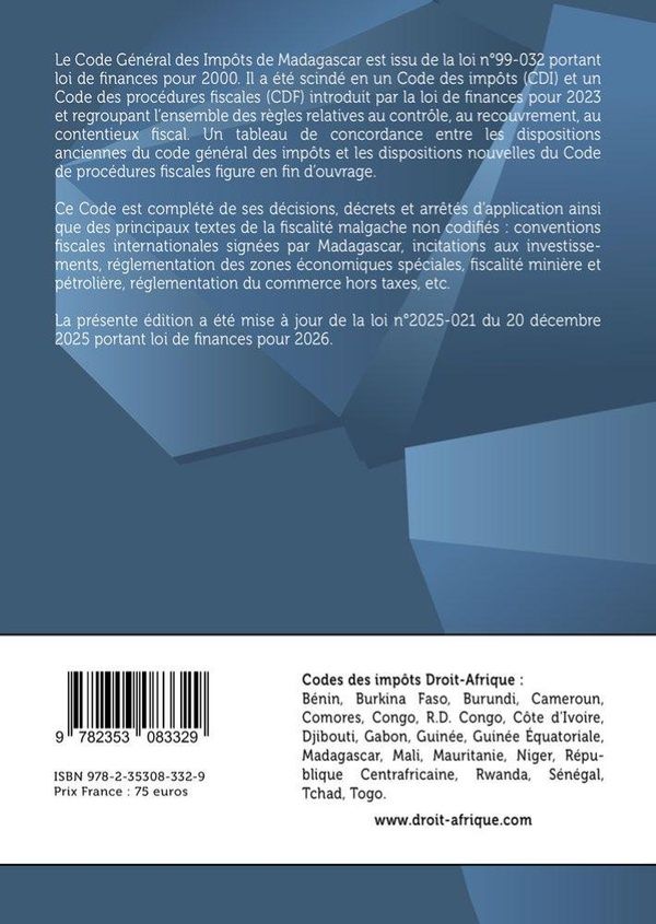 Quatrième de couverture de « Code général des impôts : suivie [i.e. suivi] des textes fiscaux non codifiés »