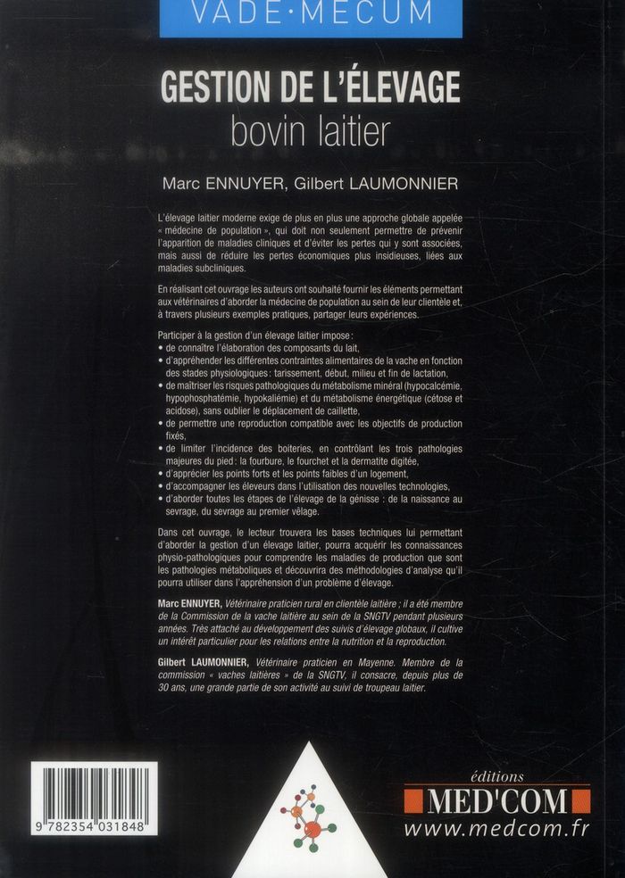 Quatrième de couverture de « VADEMECUM DE GESTION DE L'ELEVAGE BOVIN LAITIER »