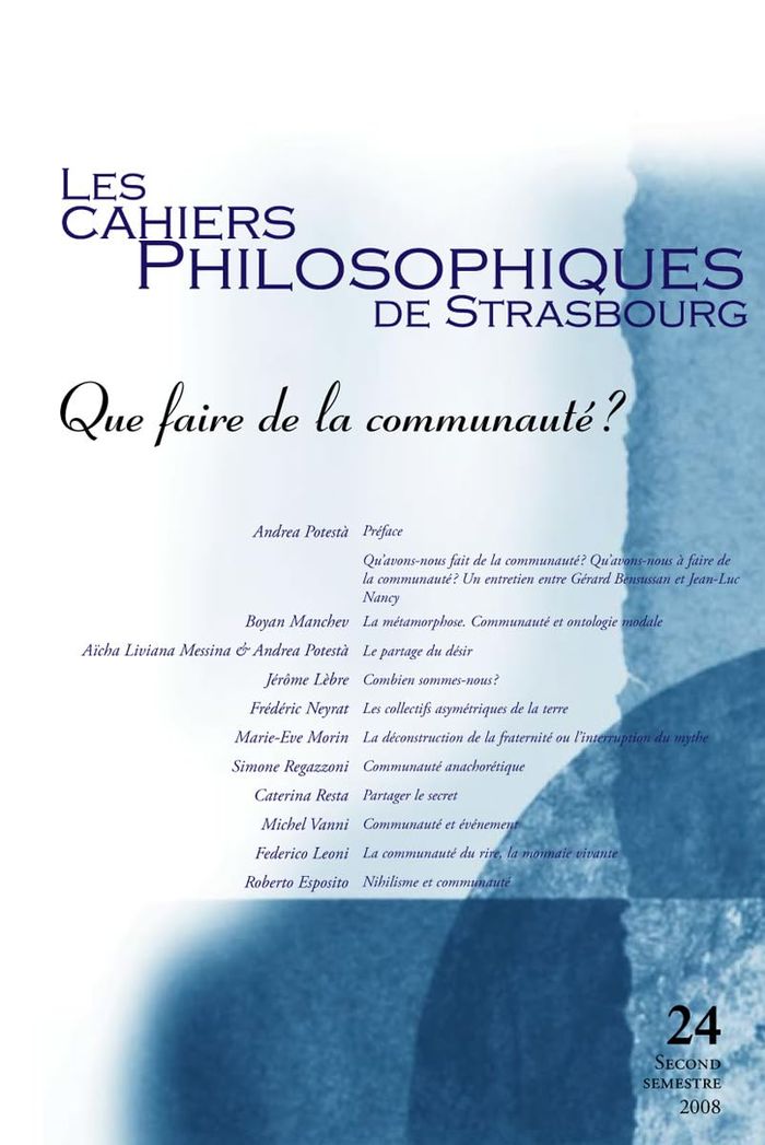 Couverture du livre « CAHIERS DE STRASBOURG, N. 24 QUE FAIRE DE LA COMMUNAUTE? » de Collectif, librairie Les Contes Infusés à Corte