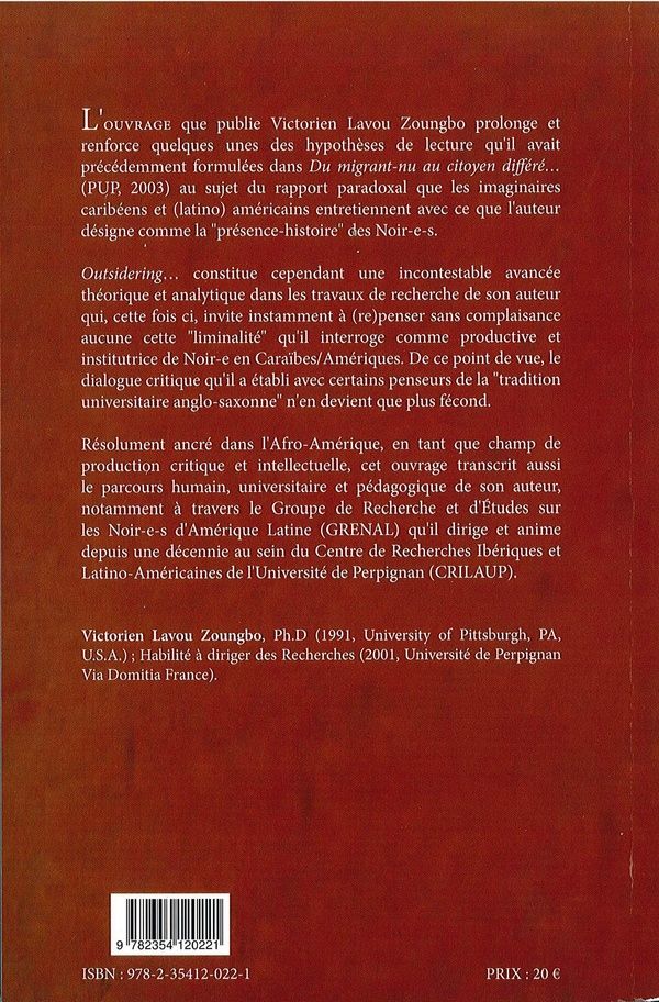 Quatrième de couverture de « OUTSIDERING. LIMINALITE DES NOIR-E-S. AMERIQUES-CARAIBES »