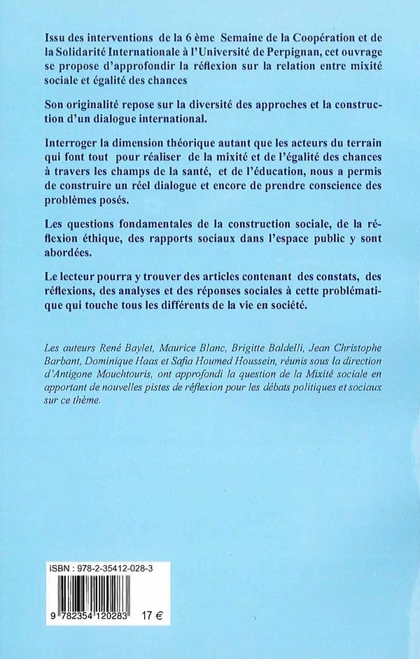Quatrième de couverture de « MIXITE SOCIALE ET EGALITE DES CHANCES »