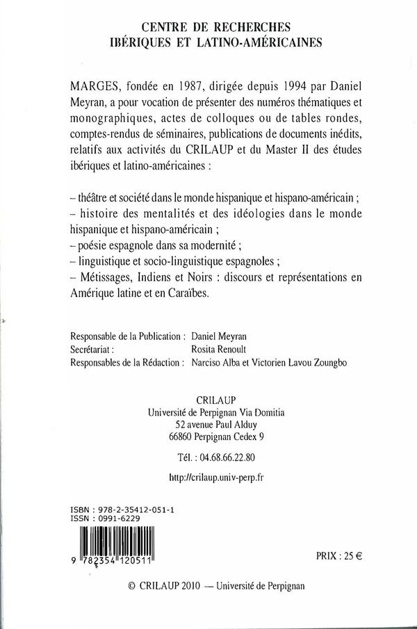 Quatrième de couverture de « MARGES 32 DISCURSOS POSCOLONIALES Y RENEGOCIACIONES DE LAS IDENTIDADES NEGRAS AF »