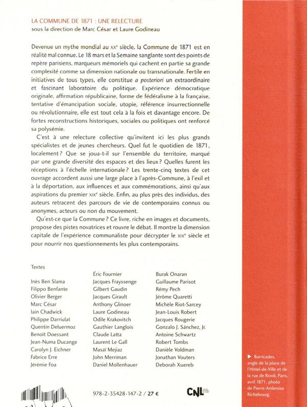 Quatrième de couverture de « LA COMMUNE DE 1871 - UNE RELECTURE »