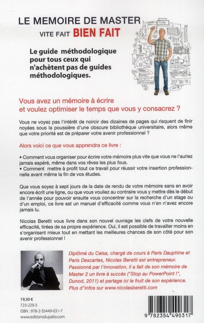 Quatrième de couverture de « LE MEMOIRE DE MASTER VITE FAIT BIEN FAIT »