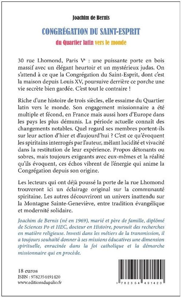 Quatrième de couverture de « CONGREGATION DU SAINT-ESPRIT - DU QUARTIER LATIN VERS LE MONDE »