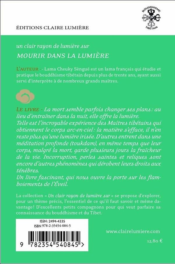 Quatrième de couverture de « Mourir dans la lumière : corps arc-en-ciel, toukdam, incorruption »