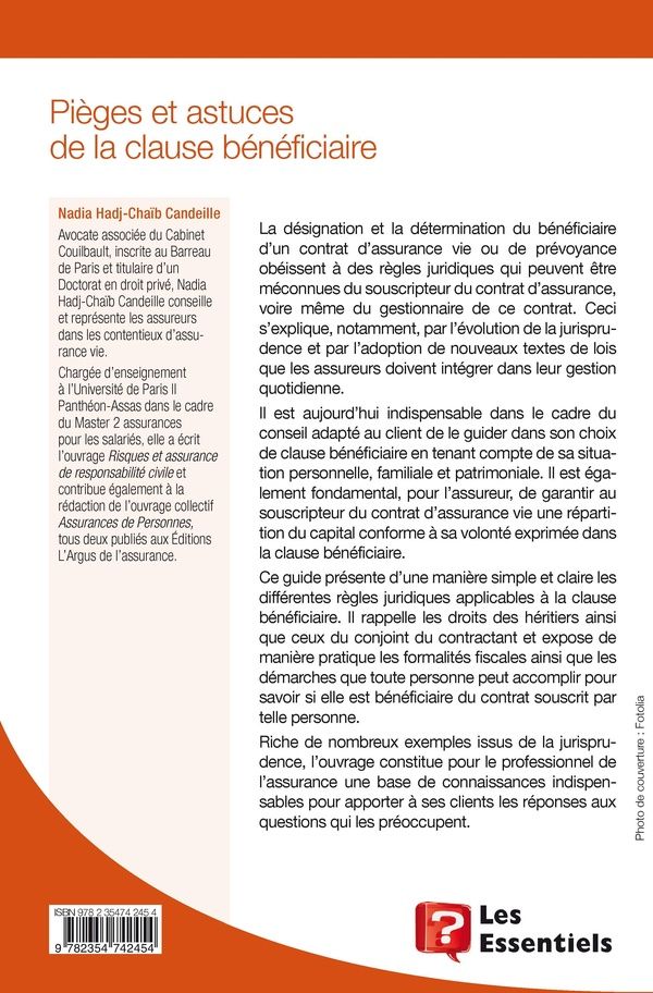 Quatrième de couverture de « PIEGES ET ASTUCES DE LA CLAUSE BENEFICIAIRE »