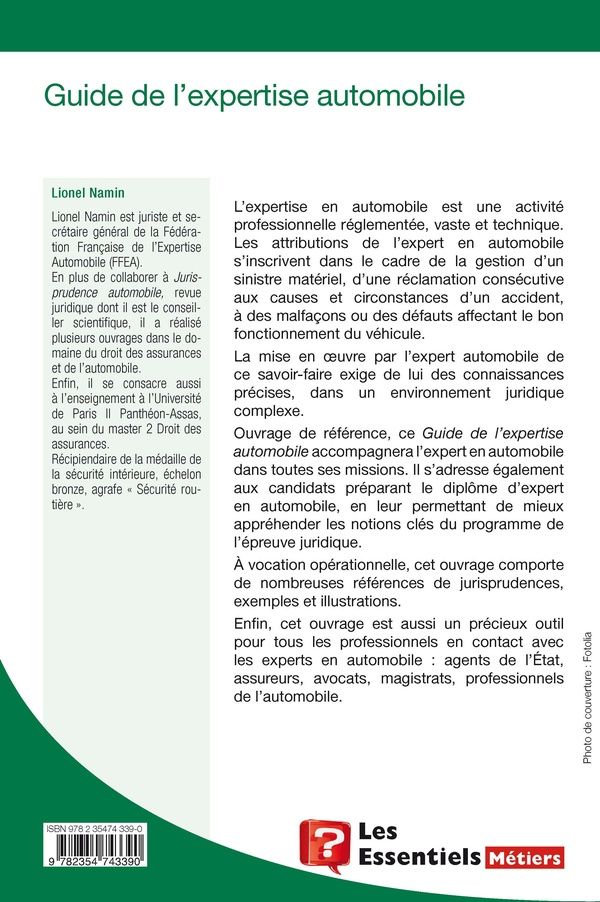 Quatrième de couverture de « GUIDE DE L'EXPERTISE AUTOMOBILE »