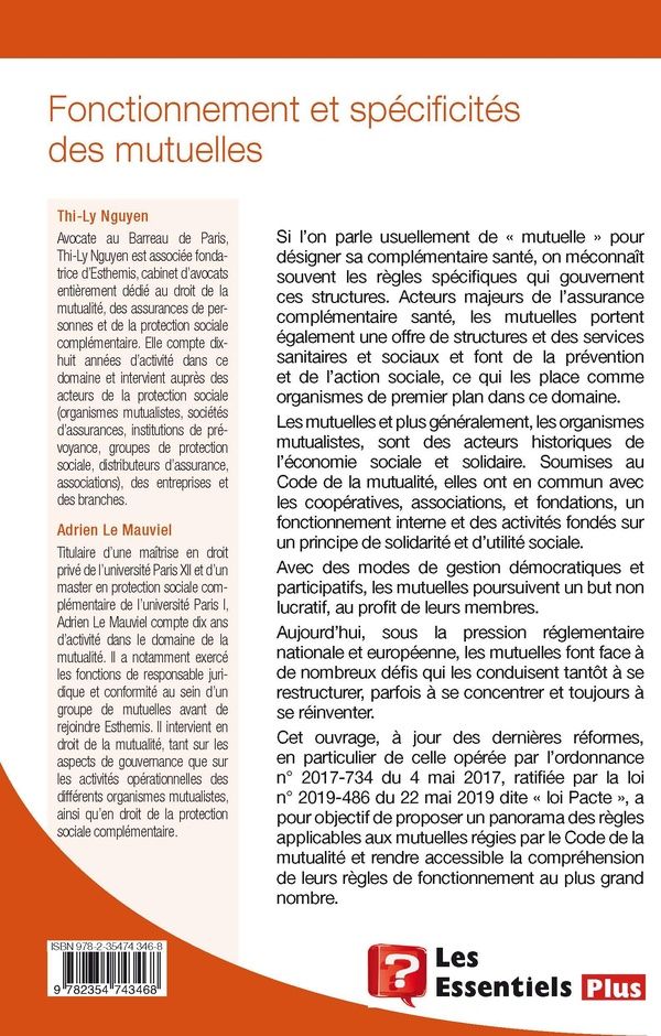 Quatrième de couverture de « FONCTIONNEMENT ET SPECIFICITES DES MUTUELLES »