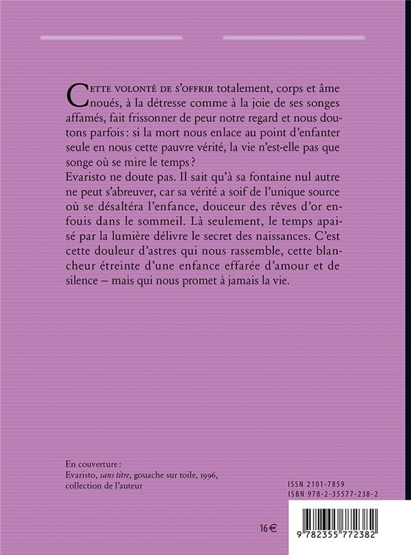 Quatrième de couverture de « EVARISTO LA PUISSANCE DU SONGE - TEXTES REUNIS 2001-2021 »