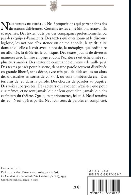 Quatrième de couverture de « OEUVRES POETIQUES TOME 3 PATRICK DUBOST - THEATRE »
