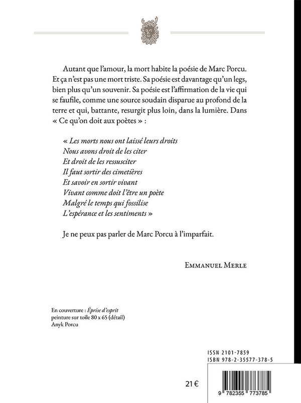 Quatrième de couverture de « Oeuvres poétiques »