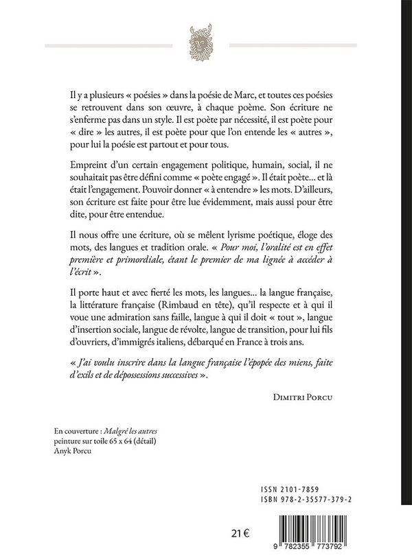 Quatrième de couverture de « Oeuvres poétiques »