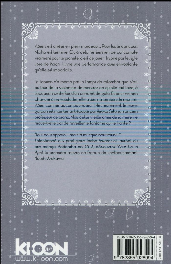 Quatrième de couverture de « YOUR LIE IN APRIL T06 - VOL06 »