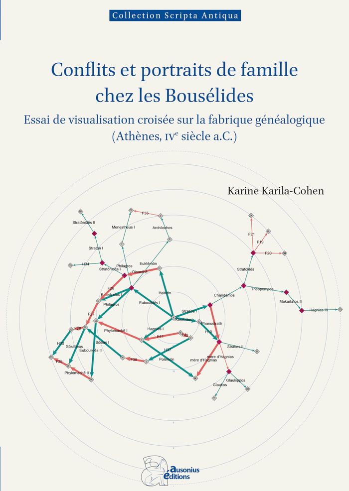 Couverture du livre « Conflits et portraits de famille chez les Bousélides : essai de visualisation croisée sur la fabrique généalogique (Athènes, IVe siècle a.C.) » de Karine Karila-Cohen, librairie Les Contes Infusés à Corte
