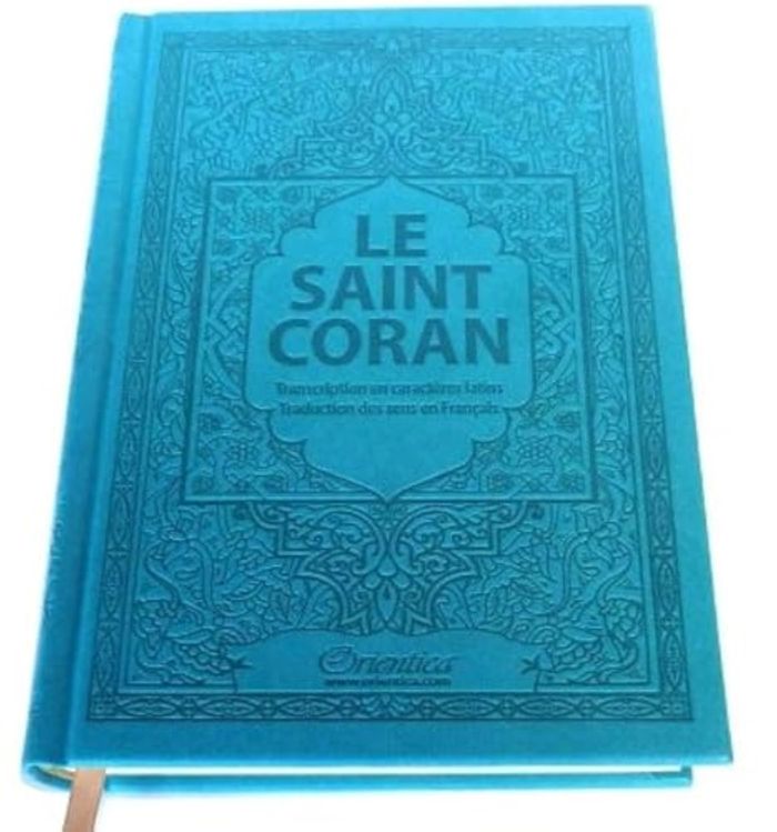 Couverture du livre « SAINT CORAN - AR/FR/PHONETIQUE - EDITION DE LUXE (COUVERTURE CUIR BLEU TURQUOISE) » de Revelation, librairie Les Contes Infusés à Corte