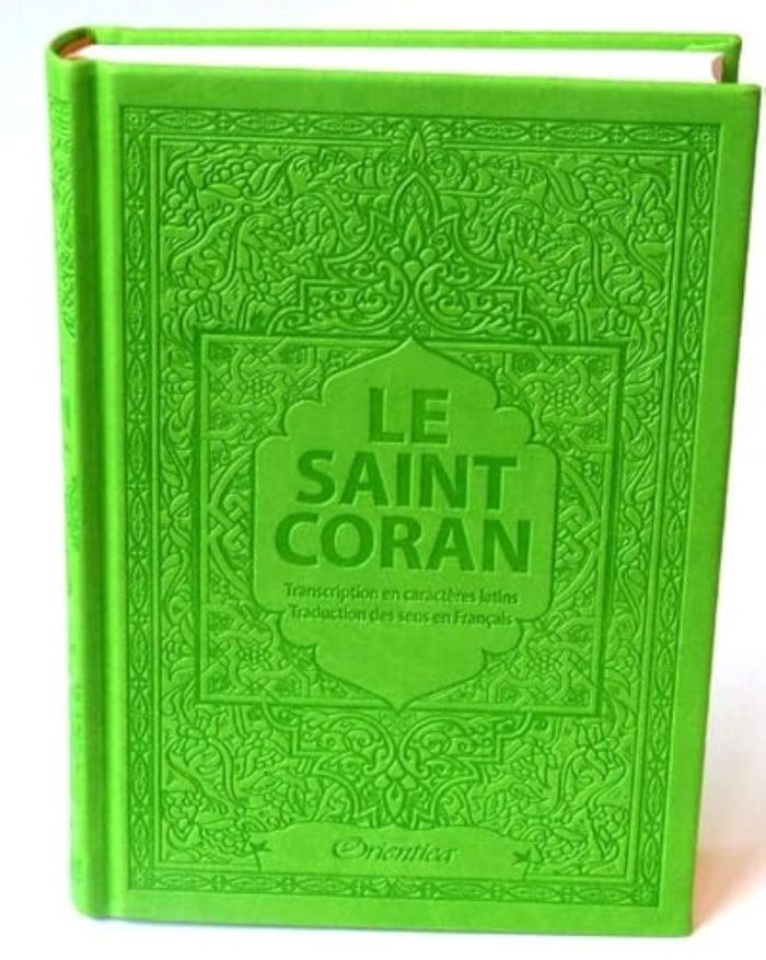 Couverture du livre « SAINT CORAN - AR/FR/PHONETIQUE - EDITION DE LUXE (COUVERTURE CUIR VERT CLAIR) » de Revelation, librairie Les Contes Infusés à Corte